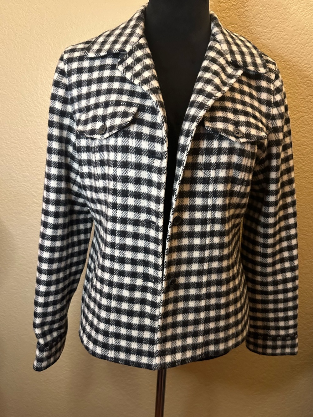 Talbots Black & White Plaid Wool-Blend Jacket